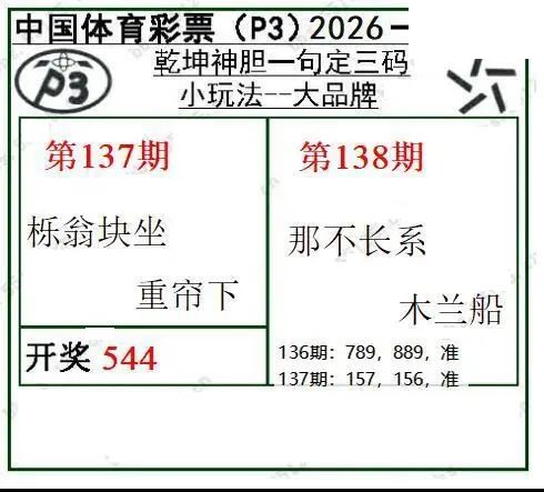 乾坤一句定三码26年138期P3图谜