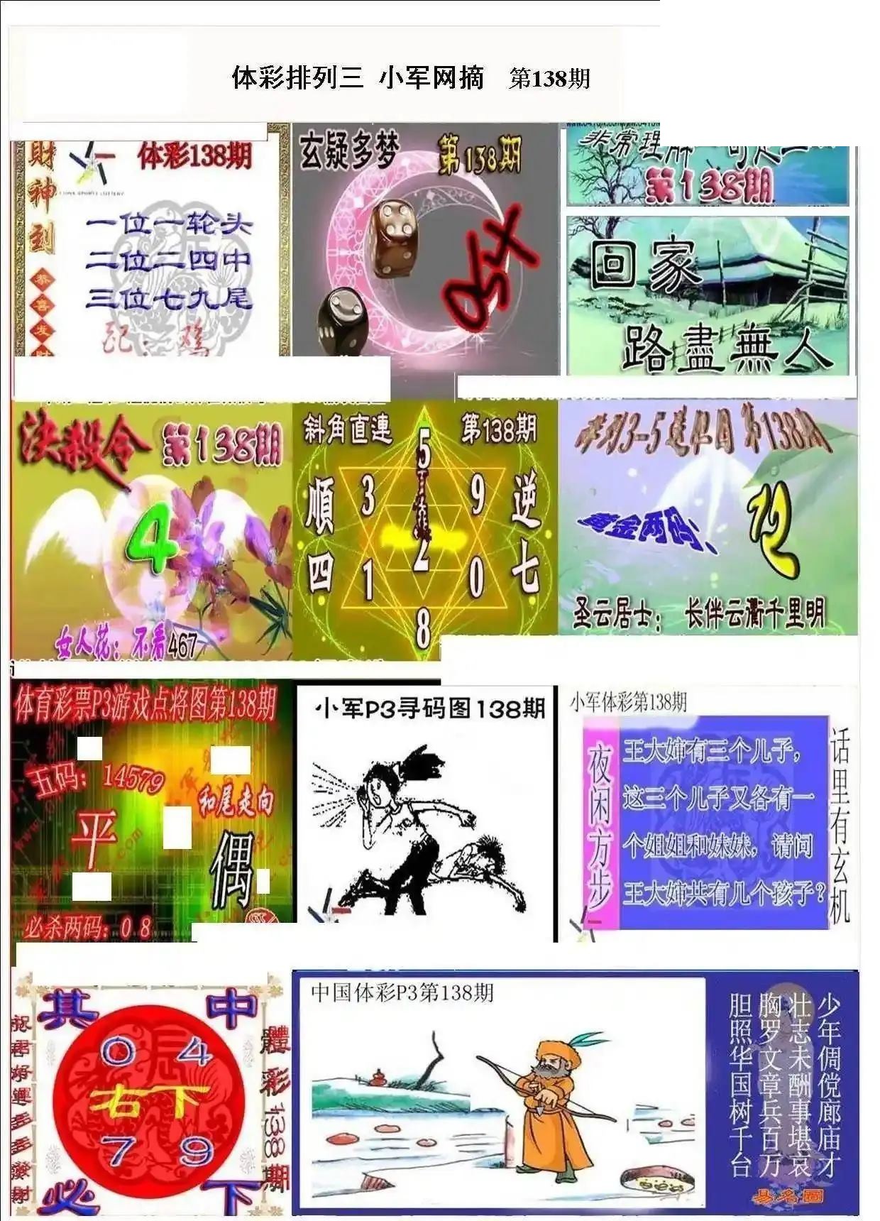 小军网摘26年138期体彩P3彩报图谜