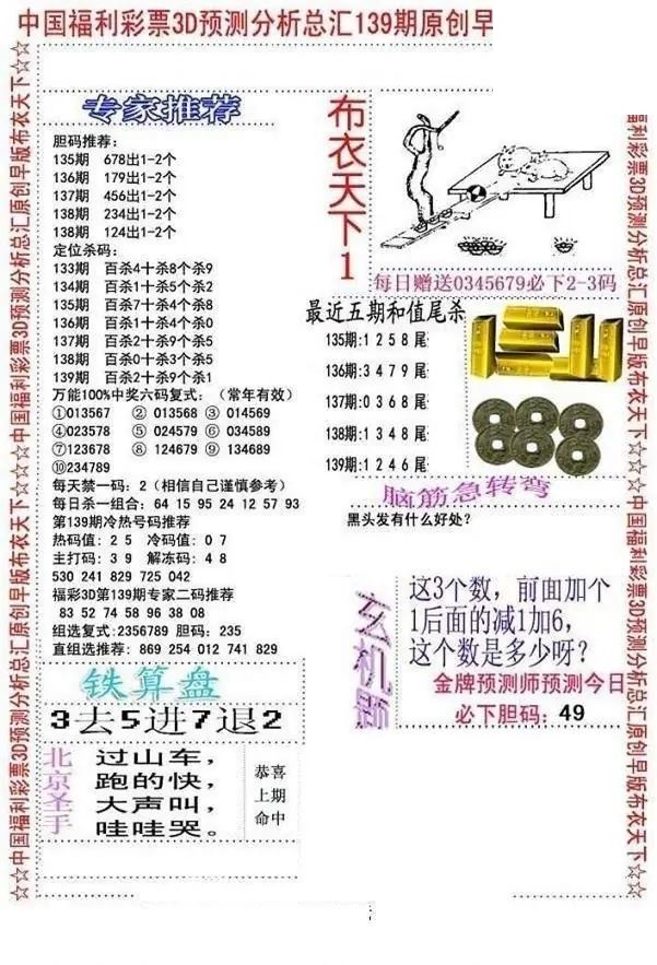 早版布衣2026139期3d图谜