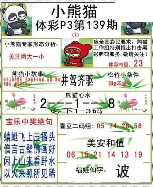 小熊猫2026139期体彩P3图谜