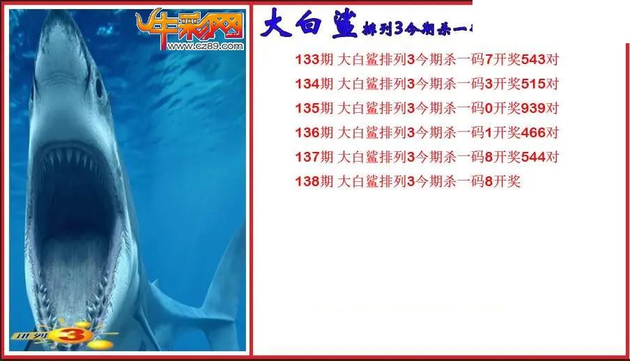 2026138期P3大白鲨今期杀一码图
