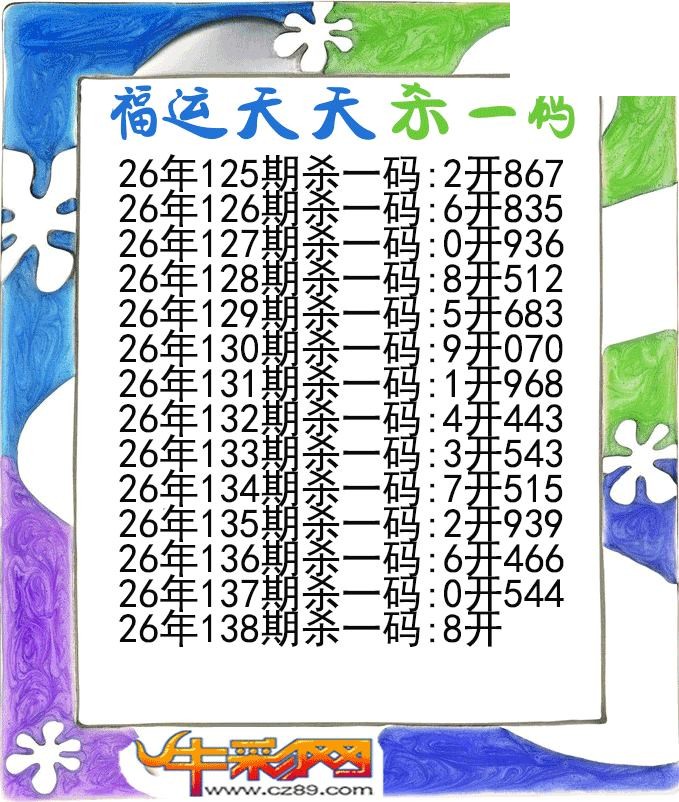 福运天天杀一码138期体彩P3图谜
