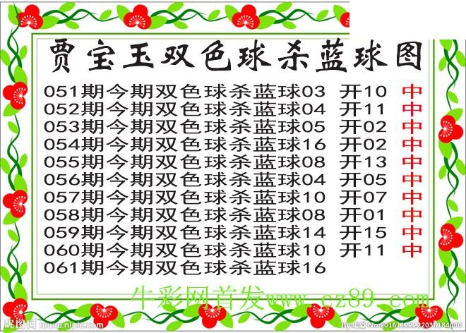 双色球061期 贾宝玉杀蓝号图谜 10中10