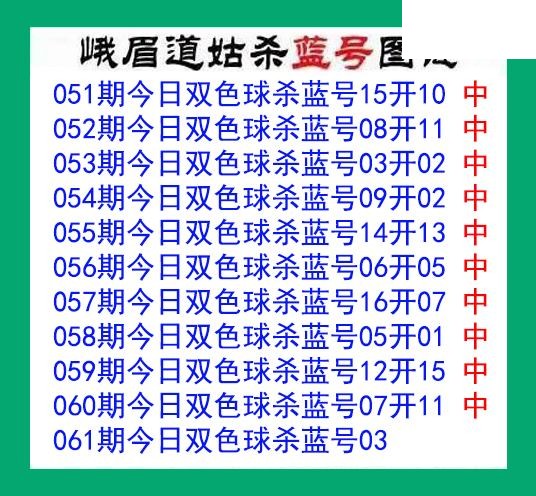 峨眉道姑杀蓝号061期双色球图谜 10中10