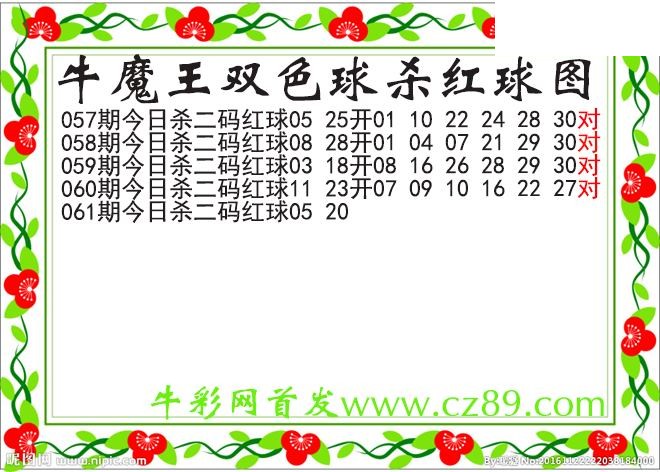 双色球061期 牛魔王杀两码红球图谜