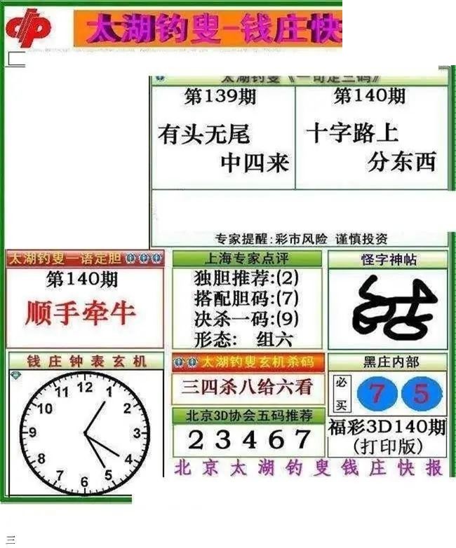 钱庄快报2026140期3d图谜
