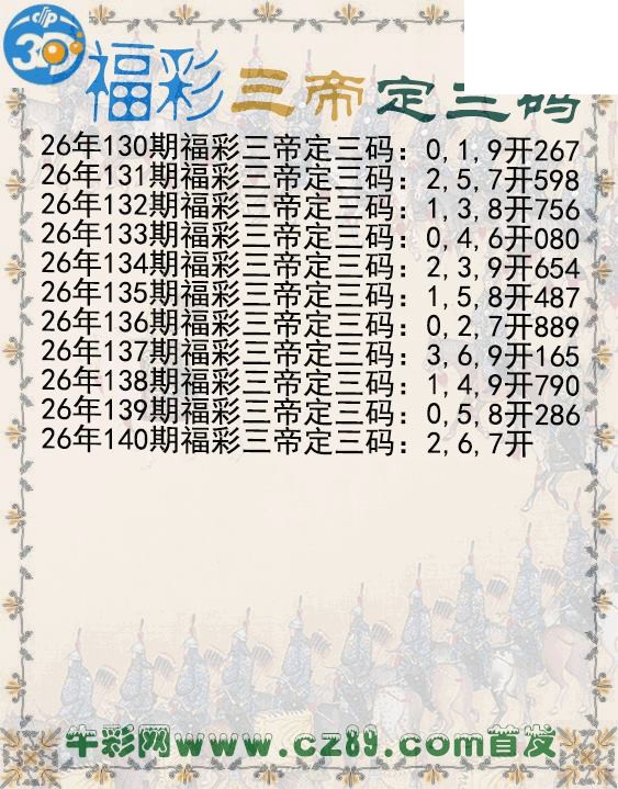 福彩三帝定三码140期3d图谜