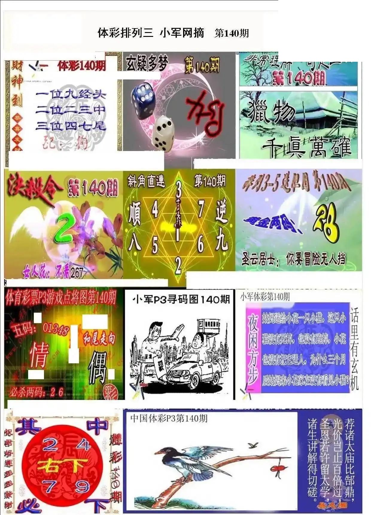 小军网摘26年140期体彩P3彩报图谜