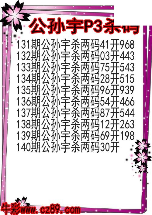 26年140期公孙宇P3杀码图
