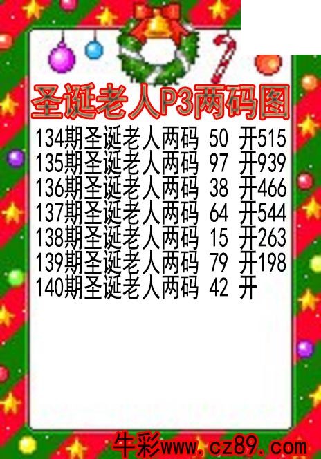 26年140期圣诞老人P3两码图