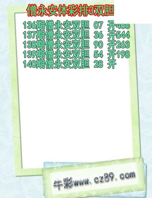 26年140期僧永安体彩排3双胆图