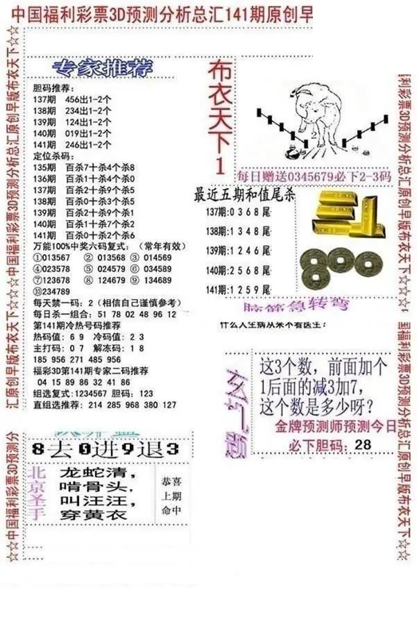 早版布衣2026141期3d图谜