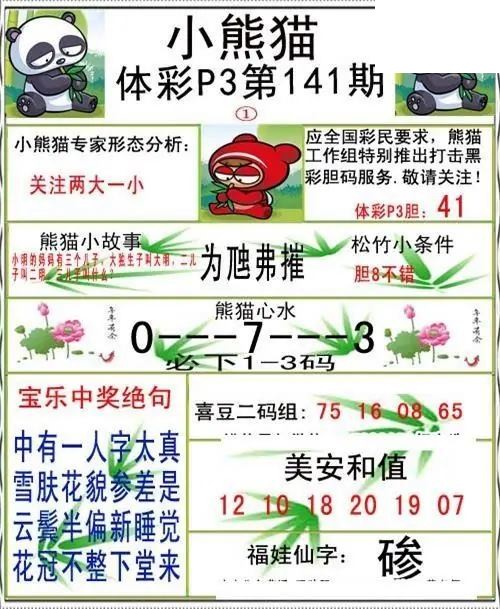 小熊猫2026141期体彩P3图谜