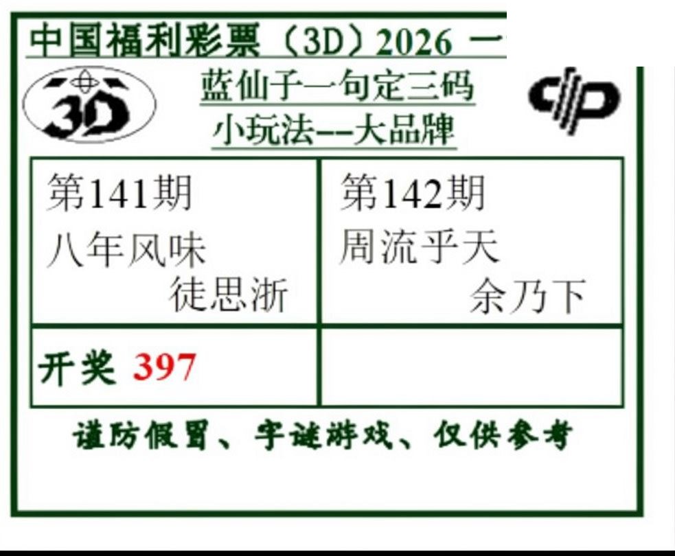 2026142期蓝仙子一句定三码