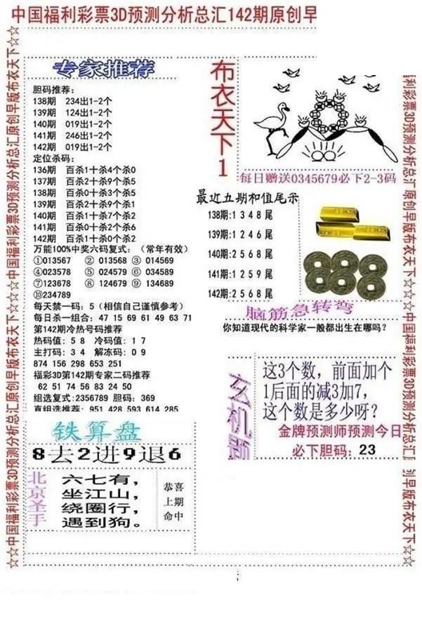 早版布衣2026142期3d图谜