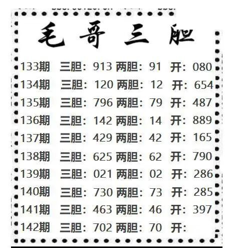 毛哥三胆2026142期3d图谜