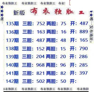 新版布衣独胆王2026142期3d图谜
