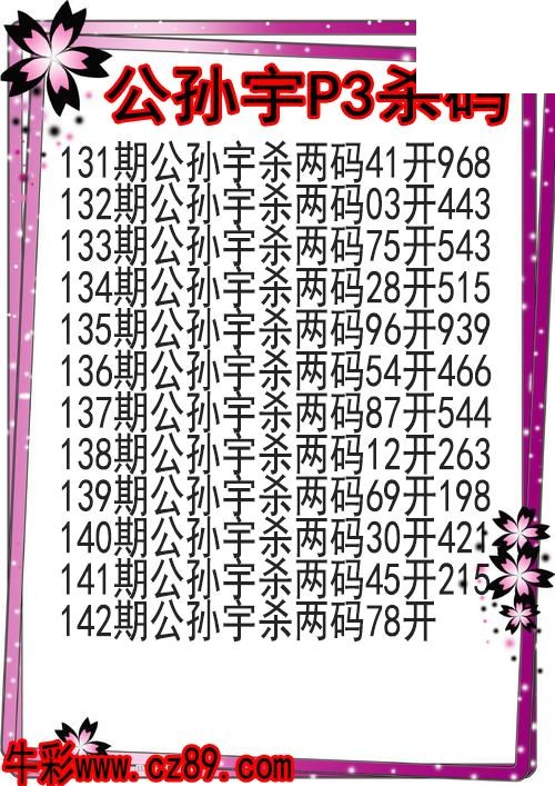 26年142期公孙宇P3杀码图