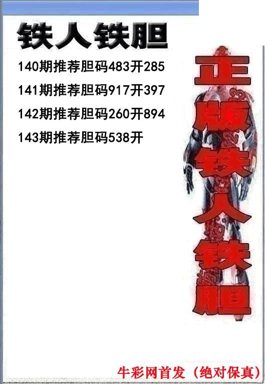 铁人双胆2026143期3d图谜