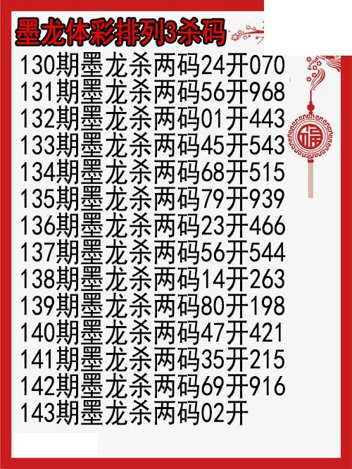 26年143期墨龙体彩排列3杀码图