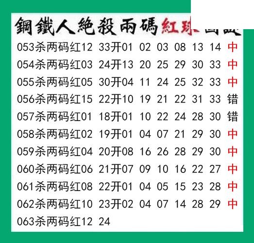 钢铁人杀两码红球063期双色球图谜 10中8