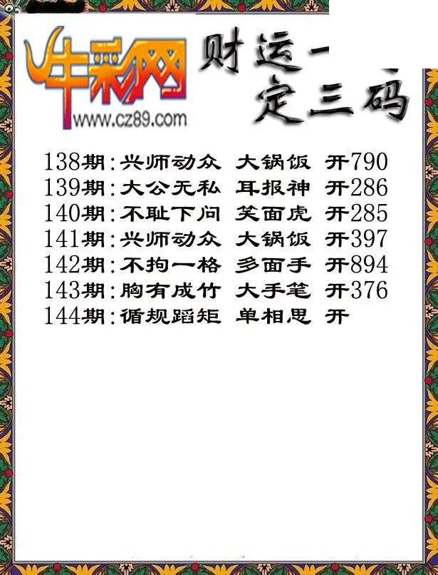 福彩3D2026144期图谜汇总