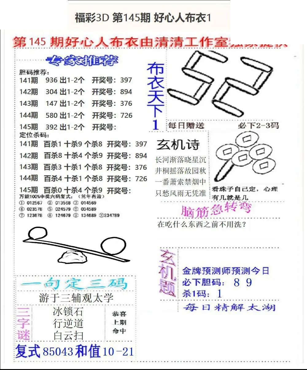 2026145期3d图谜汇总（五）