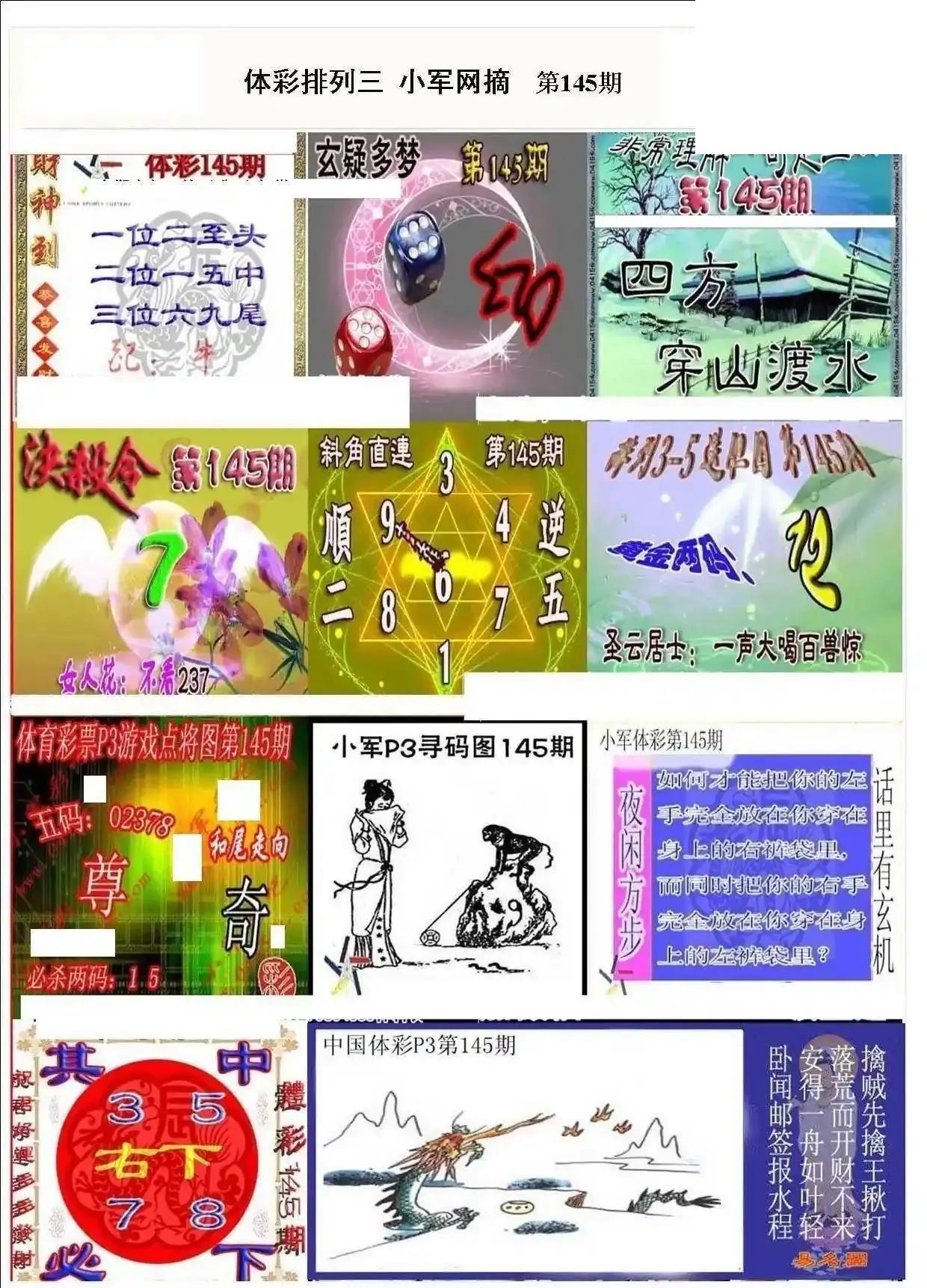 小军网摘26年145期体彩P3彩报图谜