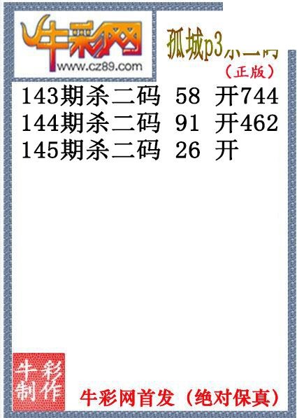 孤城杀码145期体彩P3图谜（原创）