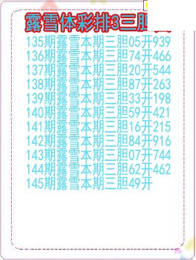 26年145期露雪体彩排3三胆图