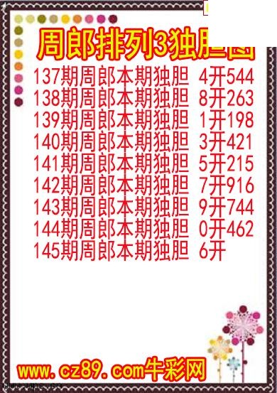 26年145期周郎排列3独胆图
