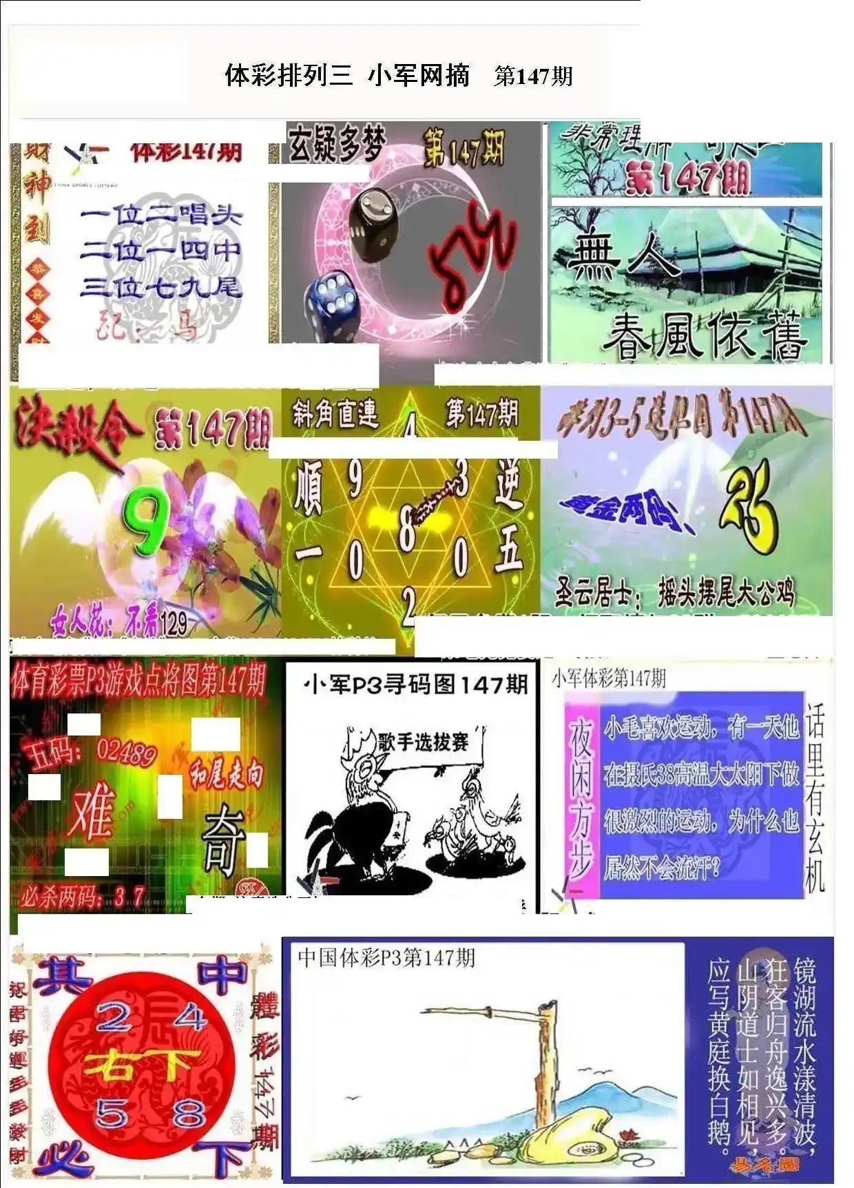 小军网摘26年147期体彩P3彩报图谜