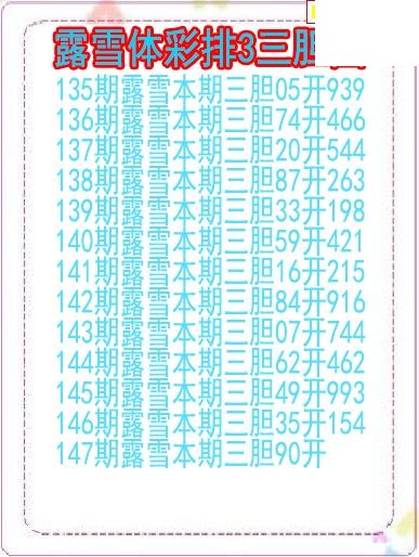 26年147期露雪体彩排3三胆图