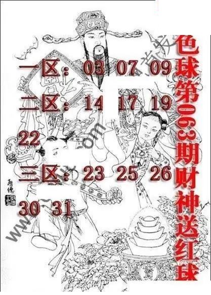 福彩双色球2026年063期财神送红球图谜