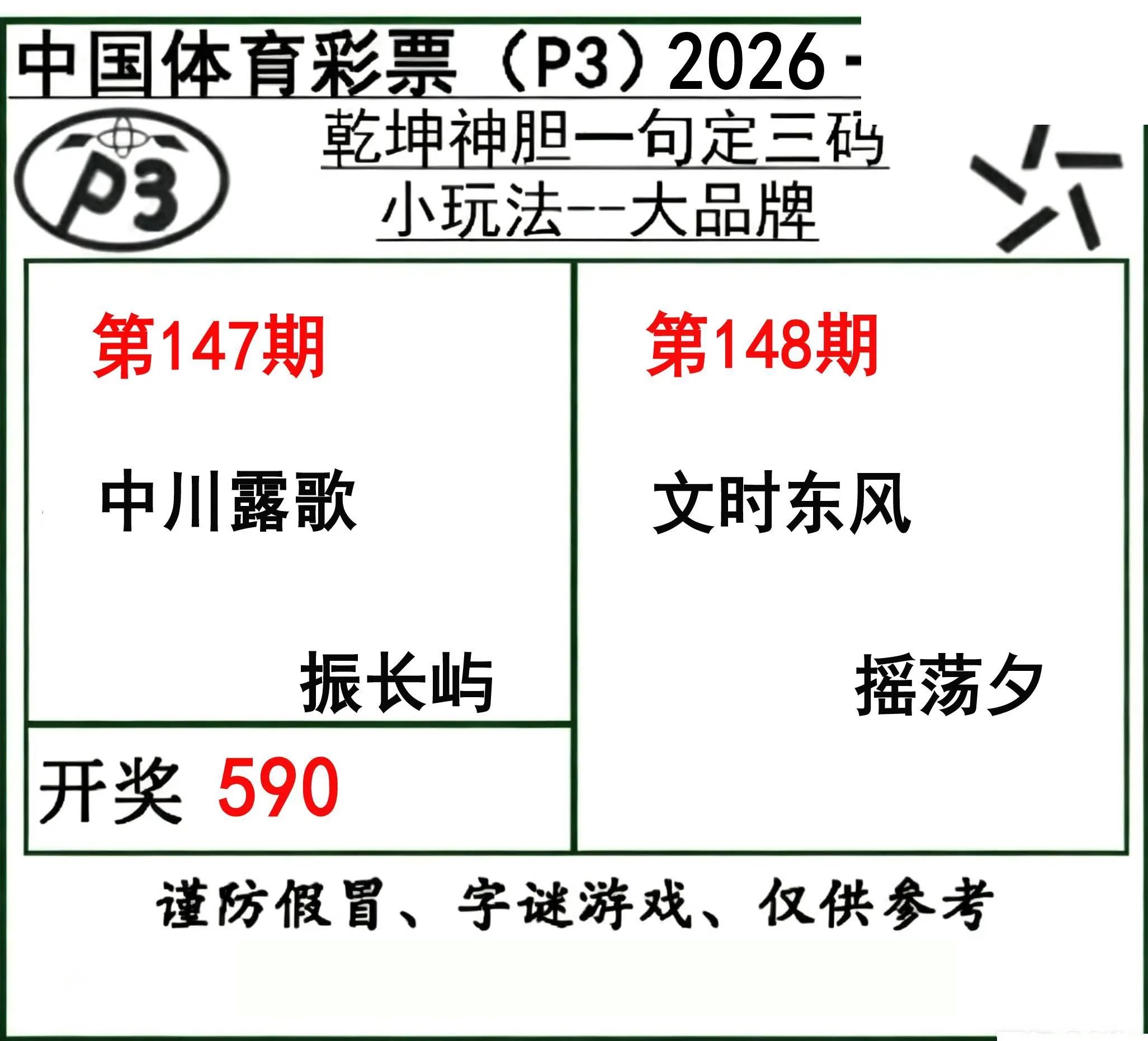 乾坤一句定三码26年148期P3图谜