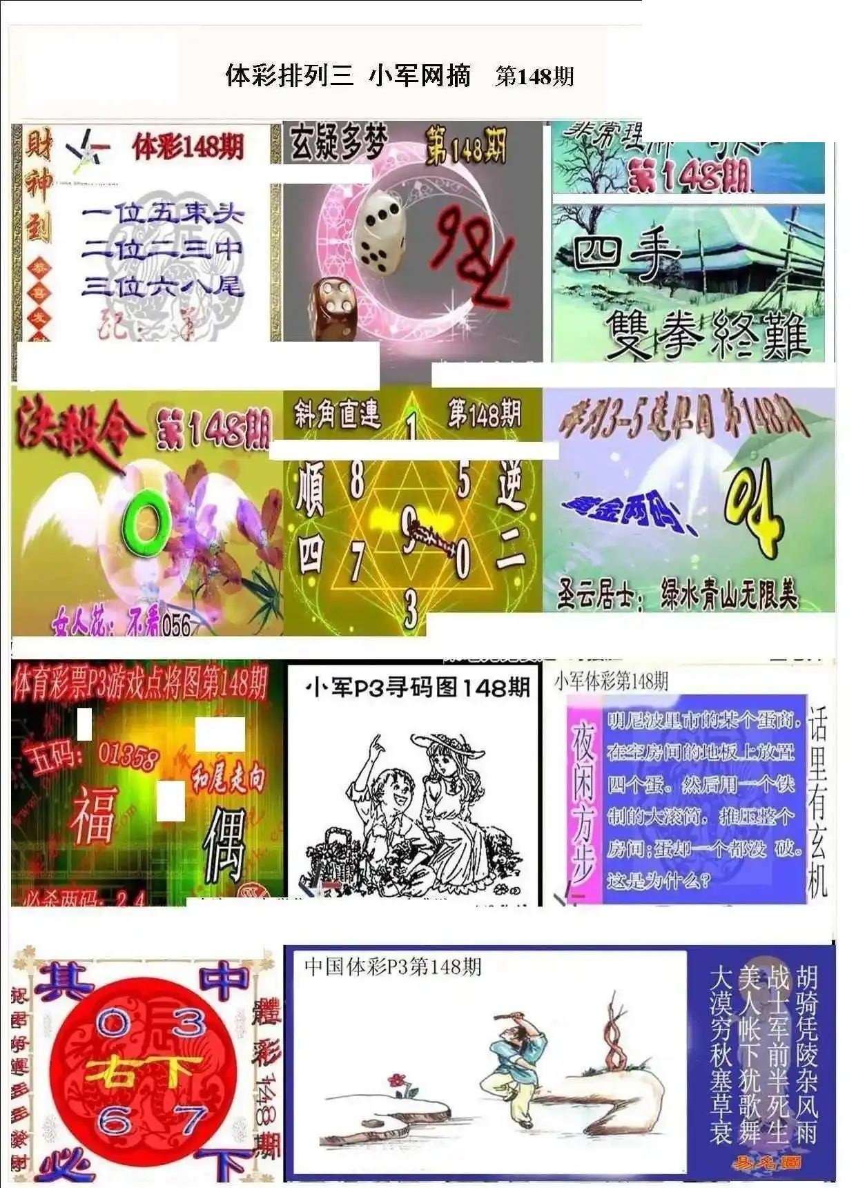 小军网摘26年148期体彩P3彩报图谜