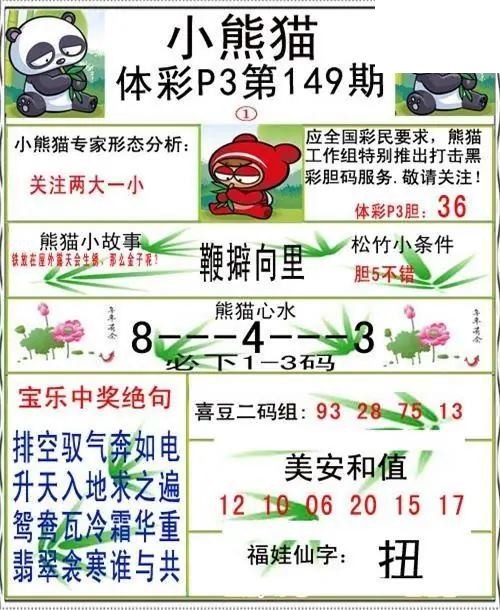 小熊猫2026149期体彩P3图谜