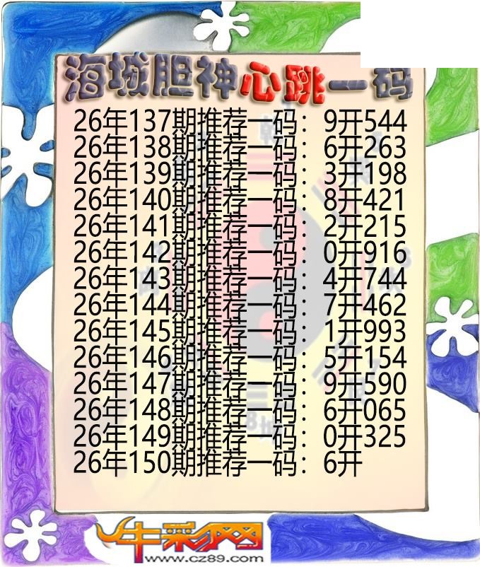 海城胆神心跳一码150期体彩P3图谜