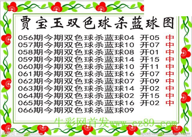 双色球066期 贾宝玉杀蓝号图谜 10中10