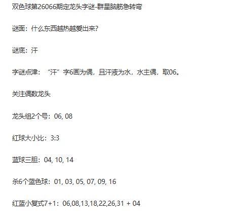26年福彩双色球066期 群星脑筋急转弯定龙头字谜