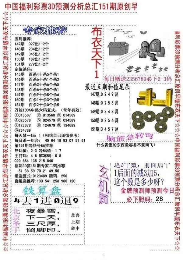 早版布衣2026151期3d图谜