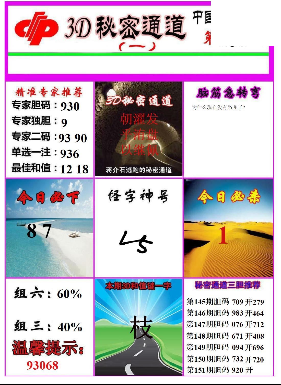 秘密通道2026151期3d图谜