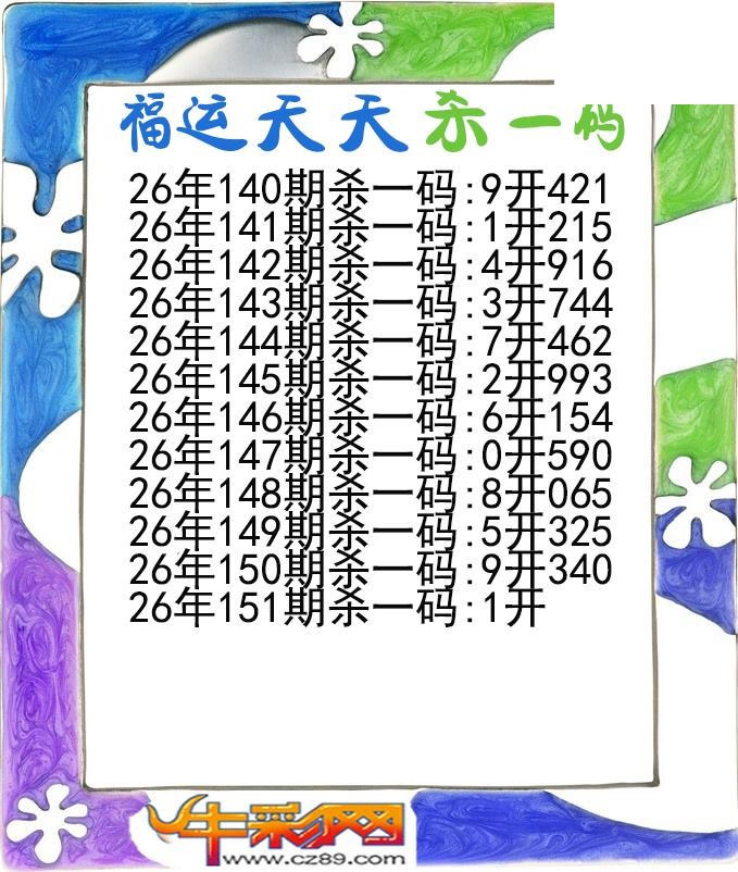 福运天天杀一码151期体彩P3图谜