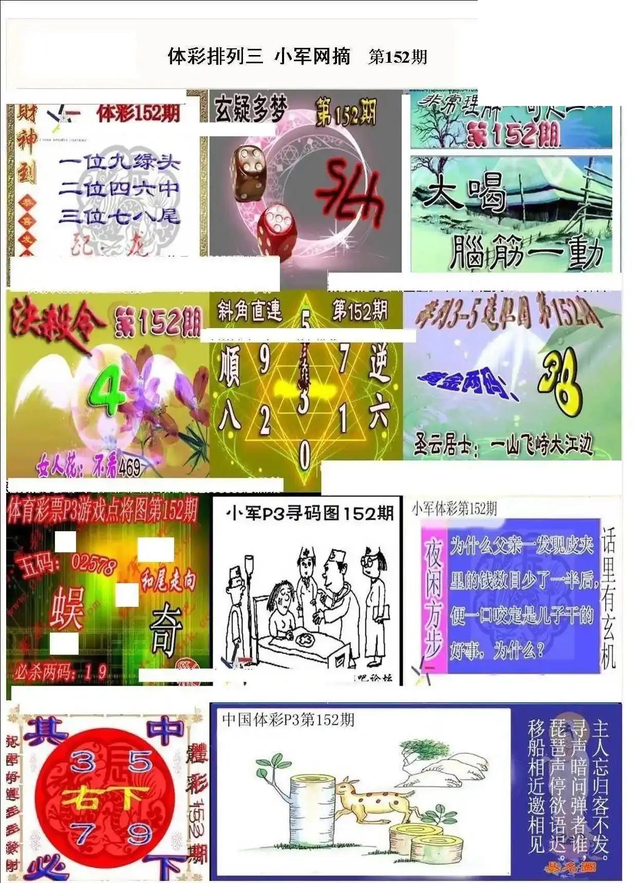 小军网摘26年152期体彩P3彩报图谜