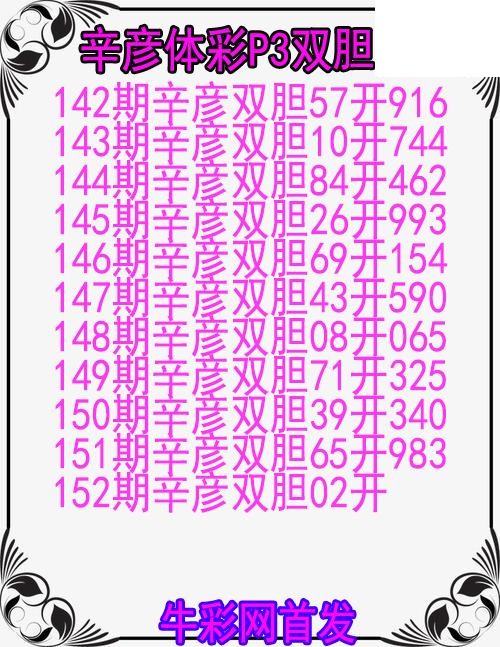 26年152期辛彦体彩P3双胆图