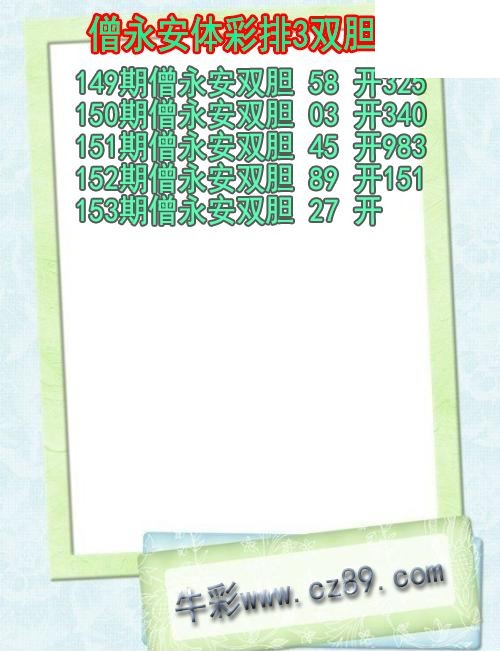 26年153期僧永安体彩排3双胆图