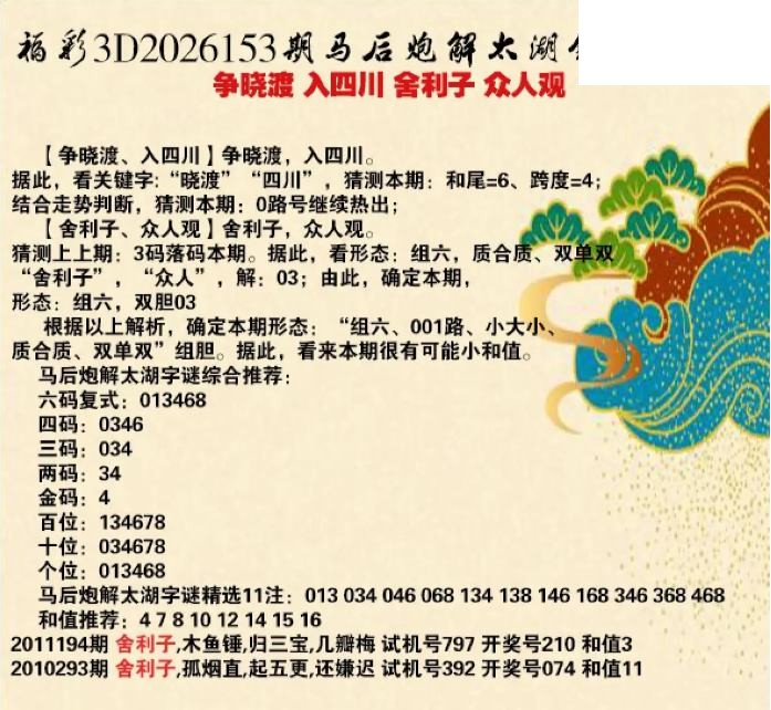 马后炮解26年153期3d太湖钓叟之 众人观