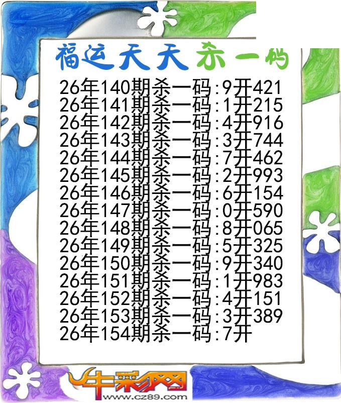 福运天天杀一码154期体彩P3图谜