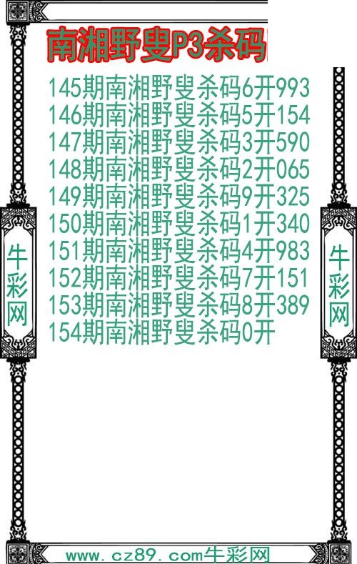 26年154期南湘野叟P3杀码图
