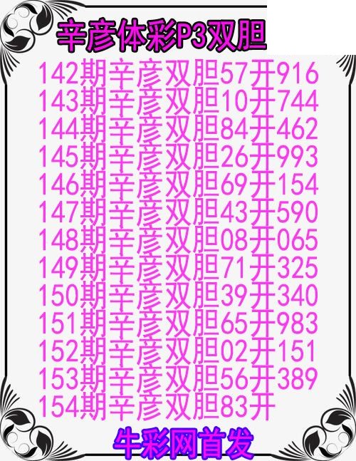 26年154期辛彦体彩P3双胆图